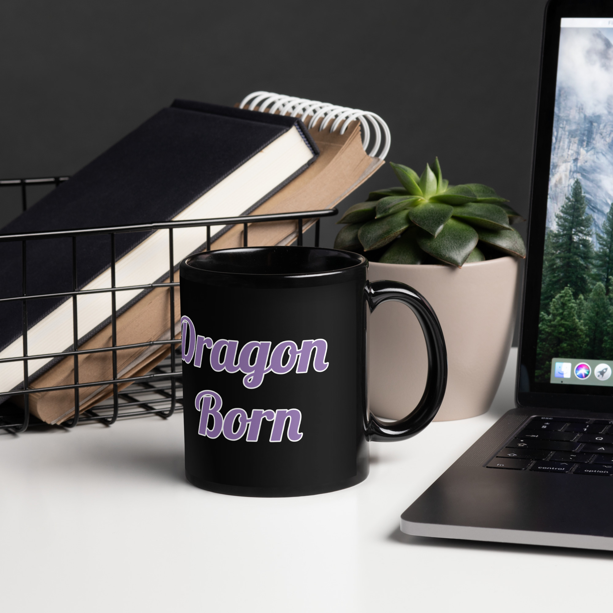 Violet Dragon with Dragon Born Black Glossy Mug - Image 2