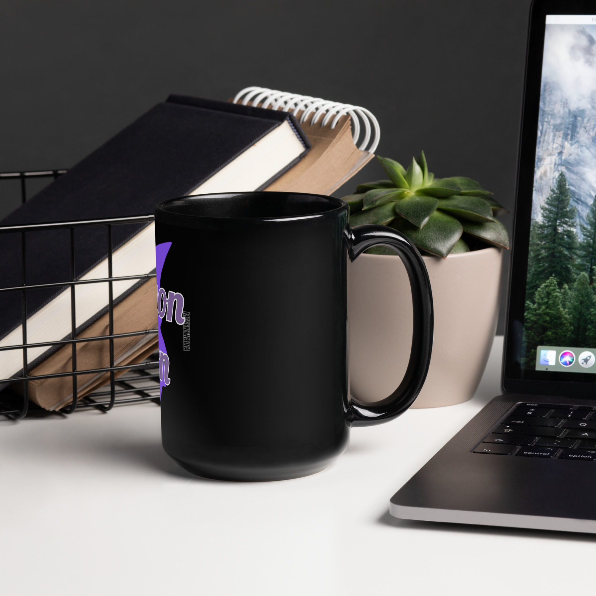 Violet Dragon with Dragon Born Black Glossy Mug